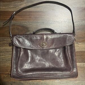 Danier Brown Leather Briefcase Laptop Bag Vintage Silver turnlock